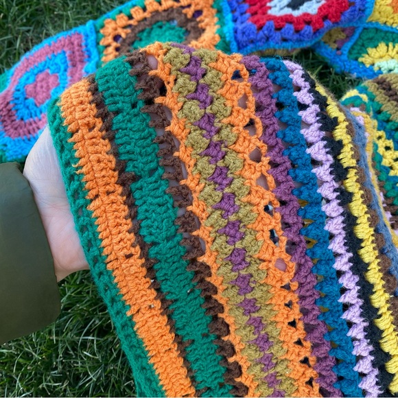 Vtg Express Tricot Sweater cardigan Multicolor Granny Square Crochet Medium - Picture 6 of 10